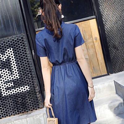 ĐẦM JEAN DENIM XOÈ CỔ SƠ MI EO RÚT DÂY - N03
